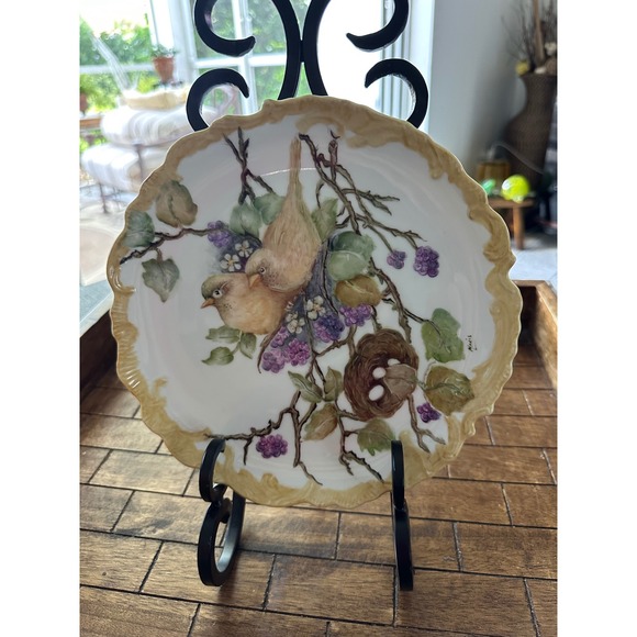 Maris Other - Maris Signed Hand Painted Bird Nest Porcelain Decorative Plate Scalloped Rim EUC